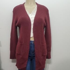 Cielo Deep Red Open-Front Cardigan